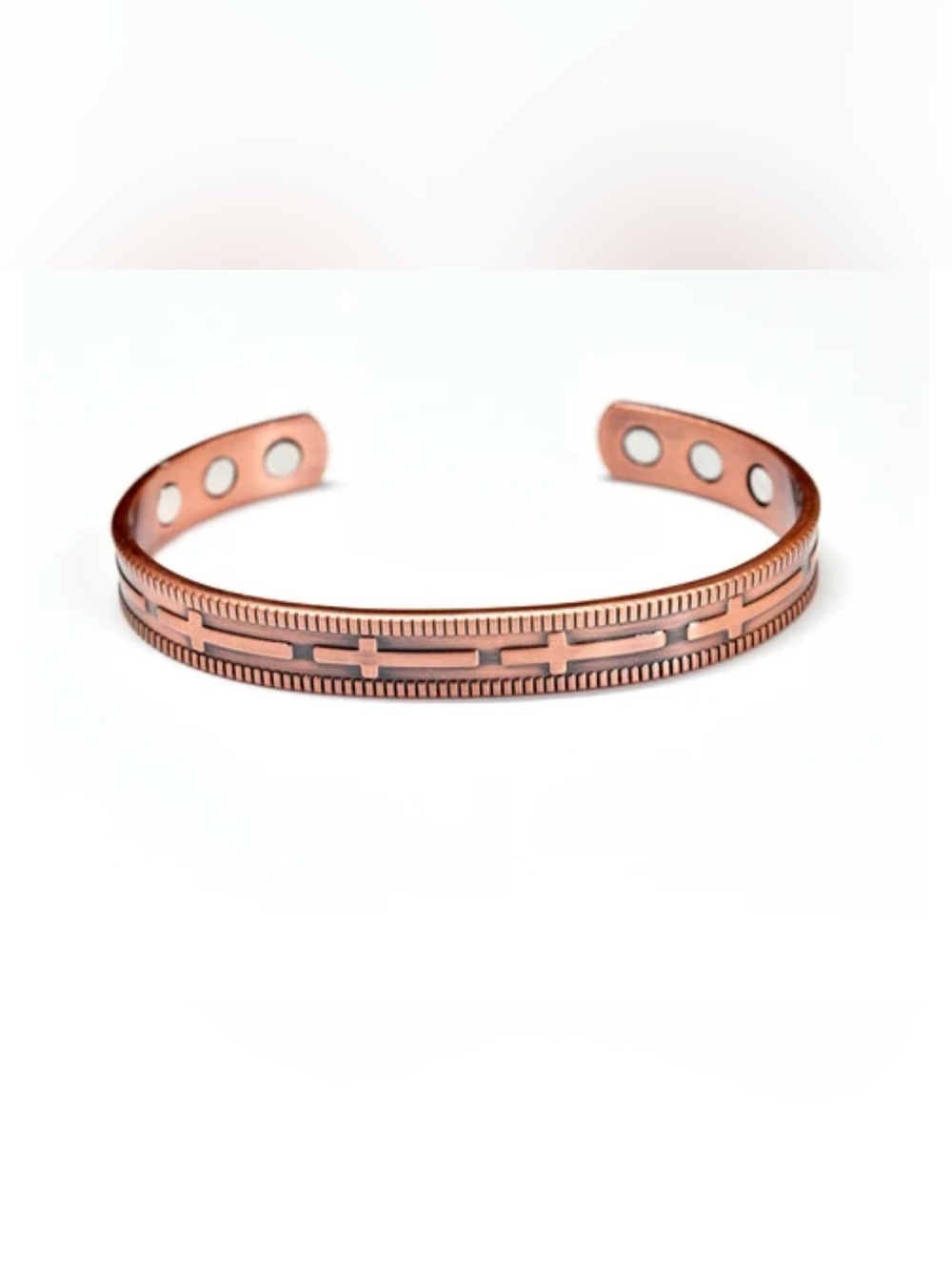 Brand New, Copper-Tone Magnetic Cuff Bracelet – Unisex, Cross Pattern